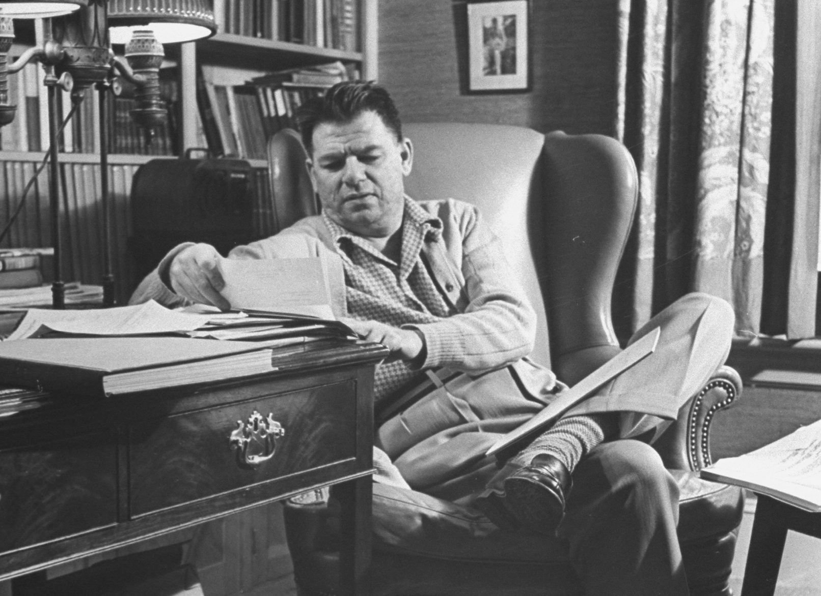 Oscar Hammerstein II working in his study.  (Photo by Walter Sanders/The LIFE Picture Collection/Getty Images)