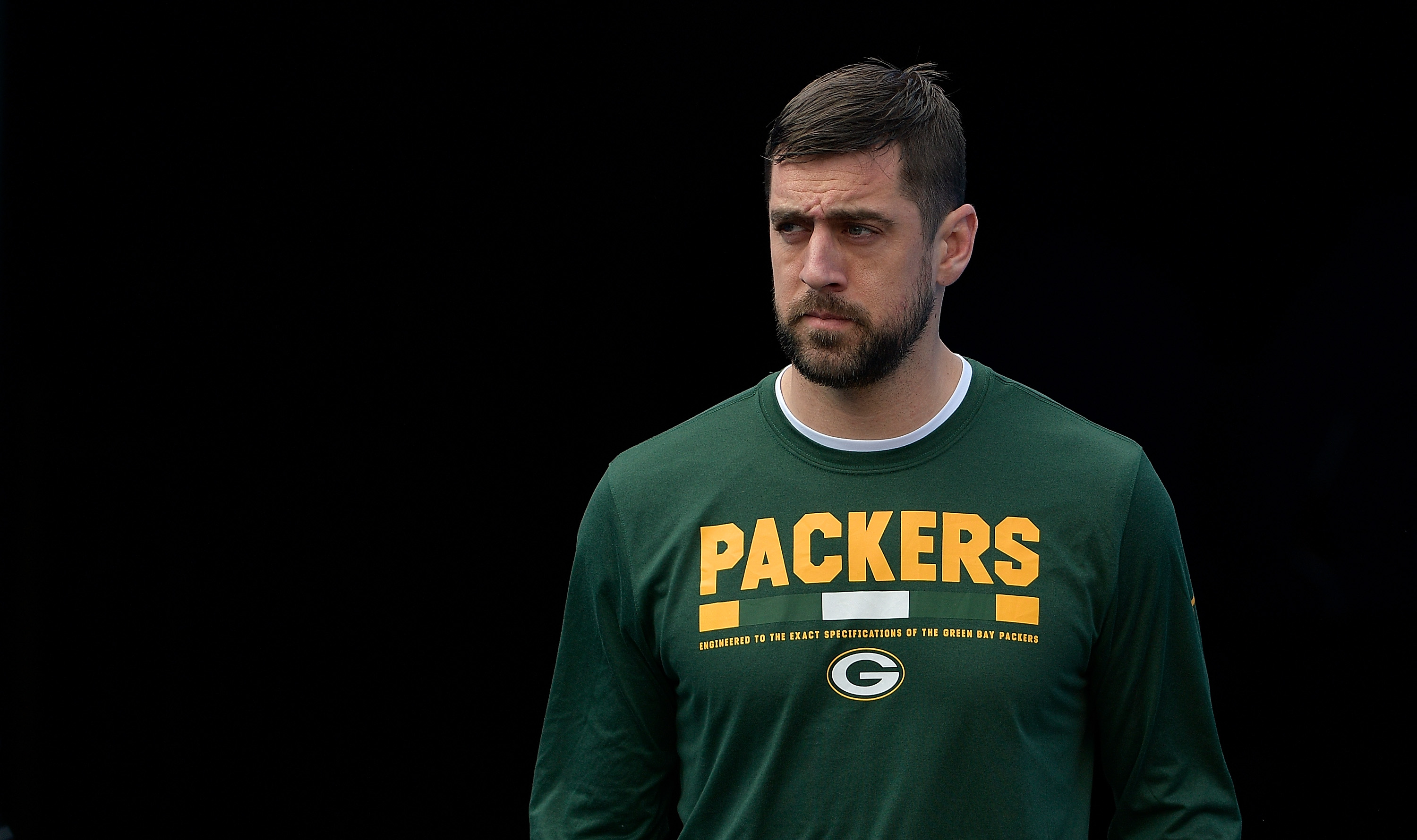 Aaron Rodgers #12 of the Green Bay Packers during their game against the Carolina Panthers at Bank of America Stadium on December 17, 2017 in Charlotte, North Carolina. The Panthers won 31-24.  (Photo by Grant Halverson/Getty Images)