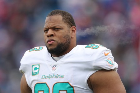 Ndamukong Suh #93 of the Miami Dolphins during NFL game action against the Buffalo Bills at New Era Field on December 17, 2017 in Buffalo, New York. (Photo by Tom Szczerbowski/Getty Images)