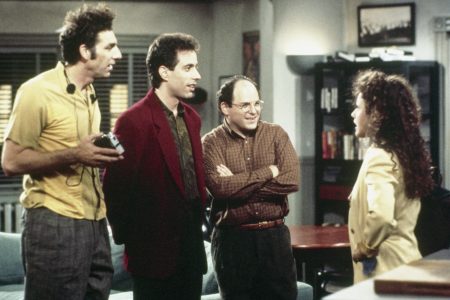 Pictured: (l-r) Michael Richards as Cosmo Kramer, Jerry Seinfeld as Jerry Seinfeld, Jason Alexander as George Costanza, Julia Louis-Dreyfus as Elaine Benes  (Photo by NBC/NBCU Photo Bank via Getty Images)