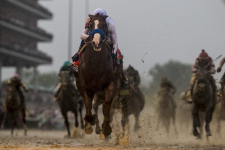 Justify #7 with Mike Smith up wins the 144th Kentucky Derby at Churchill Downs on May 5, 2018 in Louisville, Kentucky. (Photo by Alex Evers/Eclipse Sportswire/Getty Images)