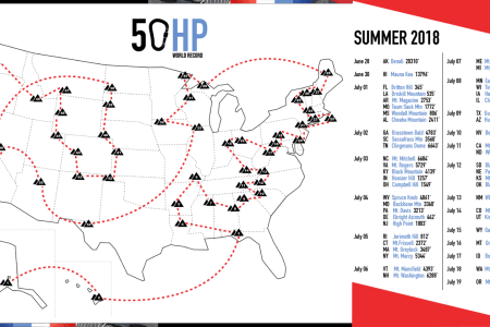 Climber Colin O'Brady's proposed route for the 50-state high point challenge. (Via www.colinobrady.com/50hp)