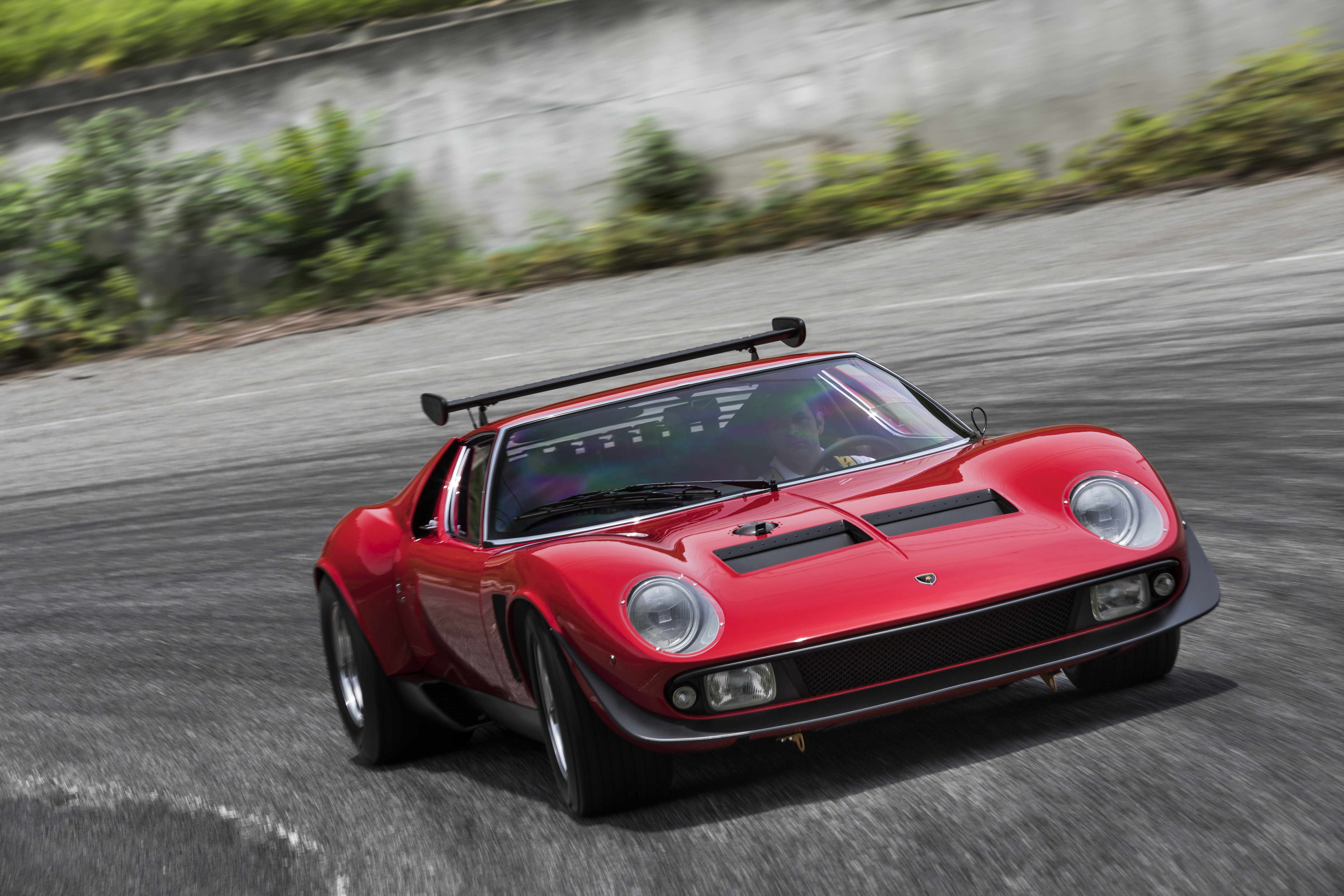 A front side look at the newly restored Lamborghini Miura SVR. (Lamborghini) 