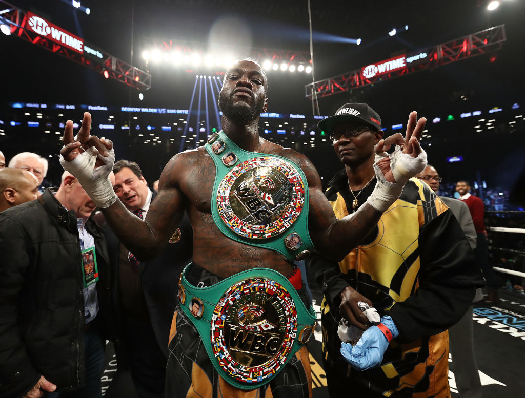 Deontay Wilder poses after knocking out  Luis Ortiz in the tenth round of their WBC Heavyweight Championship fight at Barclays Center on March 3, 2018 in the Brooklyn Borough of New York City.  (Photo by Al Bello/Getty Images)