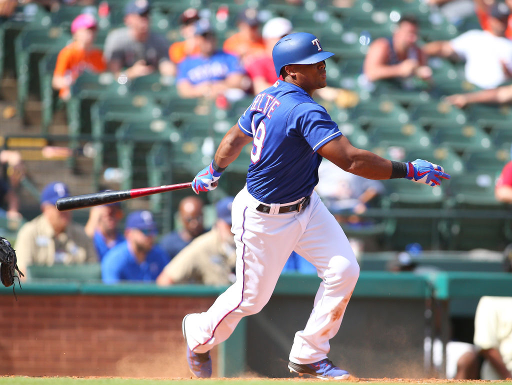Adrian Beltre #29 of the Texas Rangers hits a single RBI in the eighth inning against the Houston Astros at Globe Life Park in Arlington on June 10, 2018 in Arlington, Texas. (Photo by Rick Yeatts/Getty Images)