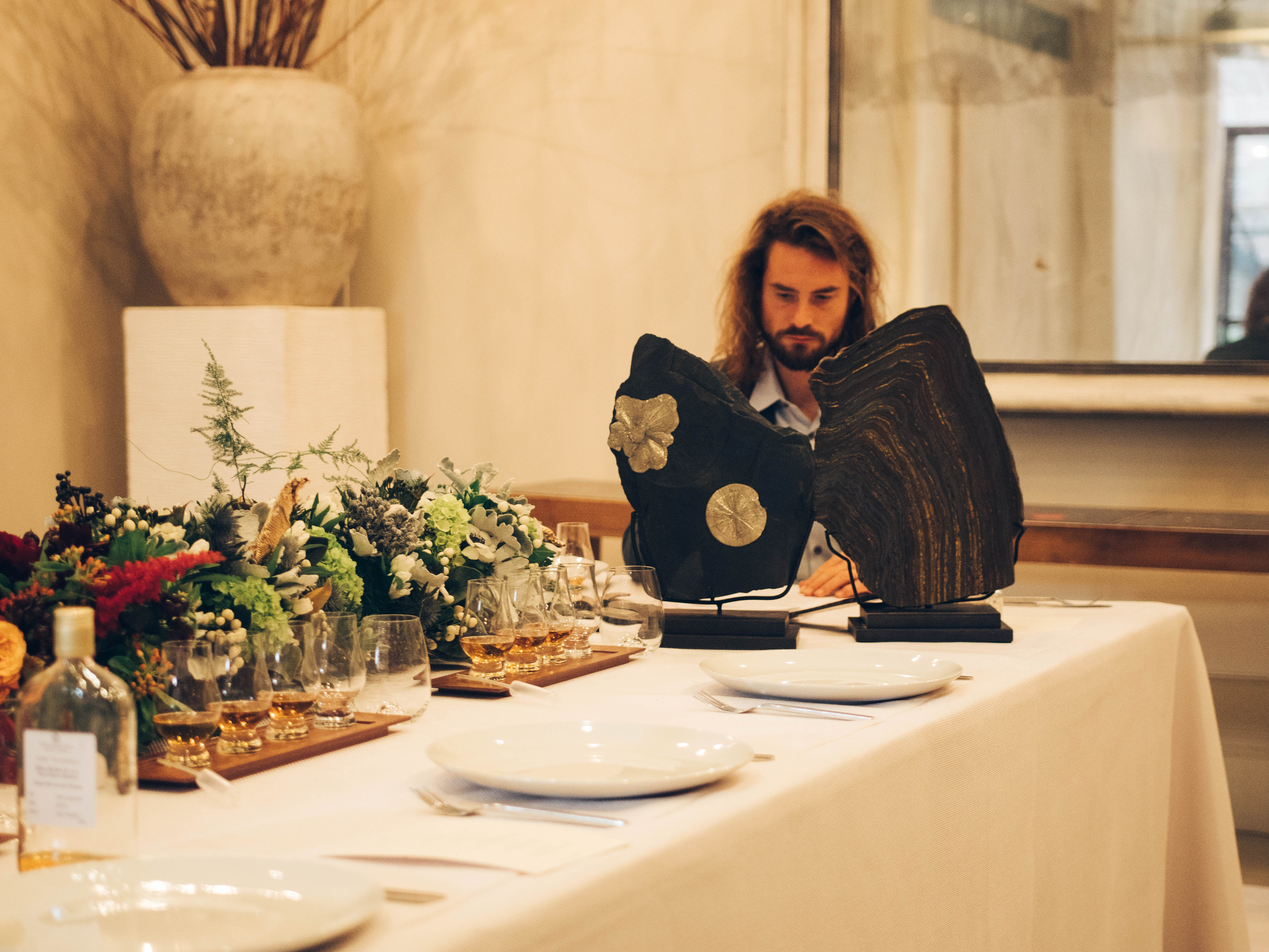 20-million-year-old fossils and Barnabé Fillion at the Royal Salute Whisky pairing dinner (Royal Salute Whisky) 