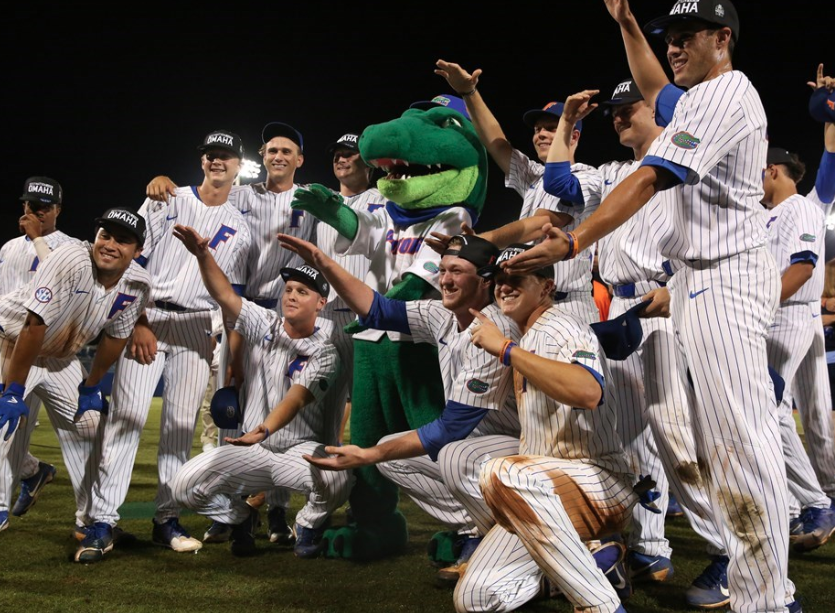 The Florida Gators celebrate after beating Auburn 3-2. (Kaila Jones via https://floridagators.com/galleries/?gallery=5872)