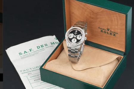 The Paul Newman Cosmograph Daytona from Rolex that will be sold by Bonhams at the Fine Watches and Wristwatches sale on June 20. (Bonhams)