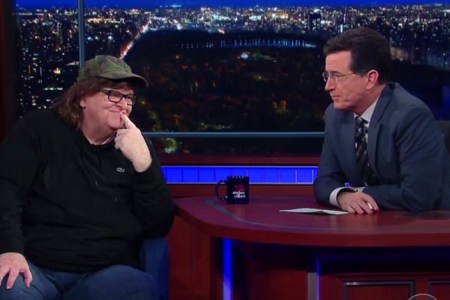 Filmmaker Michael Moore appears on Stephen Colbert's 'Late Show.' (YouTube)
