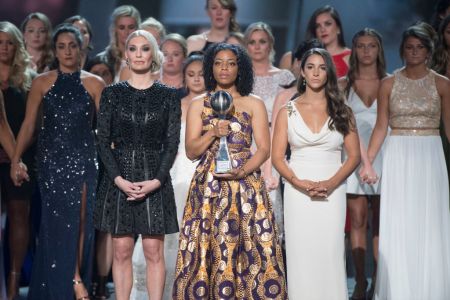 THE 2018 ESPYS - This Wednesday, the worlds best athletes and biggest stars will join host Danica Patrick for "The 2018 ESPYS Presented by Capital One" on ABC. The star-studded evening celebrates the best moments from the year in sports and will air live on ABC, July 18 from 8:00-11:00 p.m. EDT, from the Microsoft Theater in Los Angeles. (Image Group LA via Getty Images)
THE ARTHUR ASHE AWARD FOR COURAGE RECIPIENTS, SARAH KLEIN, TIFFANY THOMAS LOPEZ, ALY RAISMAN