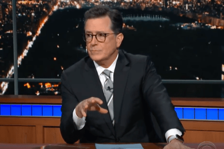 Stephen Colbert ditched the desk for a tub on Monday. 