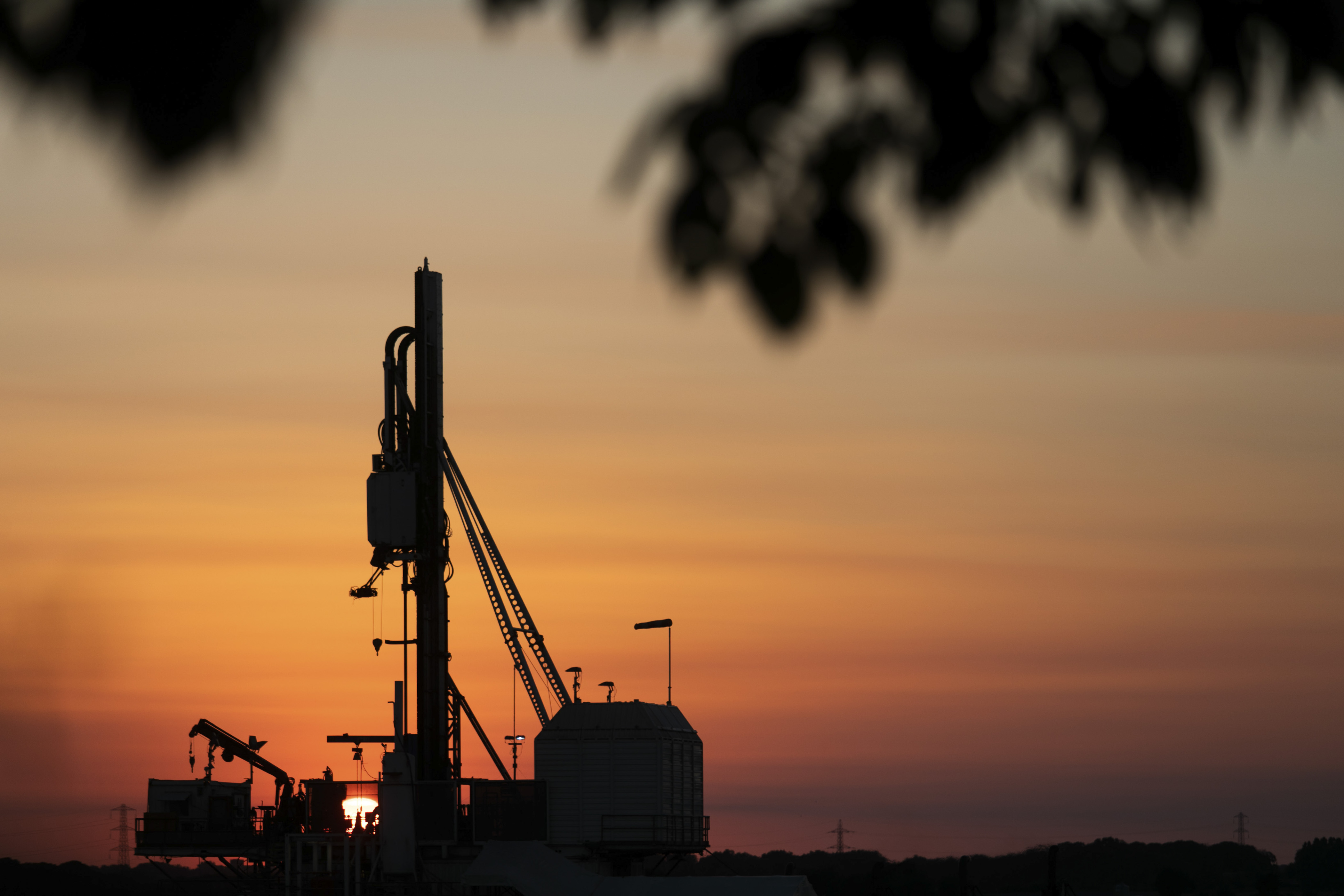 Sunset in New Preston Road, Cuadrilla's highly contested  fracking site in Lancashire. The drilling is almost done and Cuadrilla is almost ready to extract the shale gas. Fracking is a highly controversial way of extracting fossil fuels. (photo by Kristian Buus/In Pictures via Getty Images)