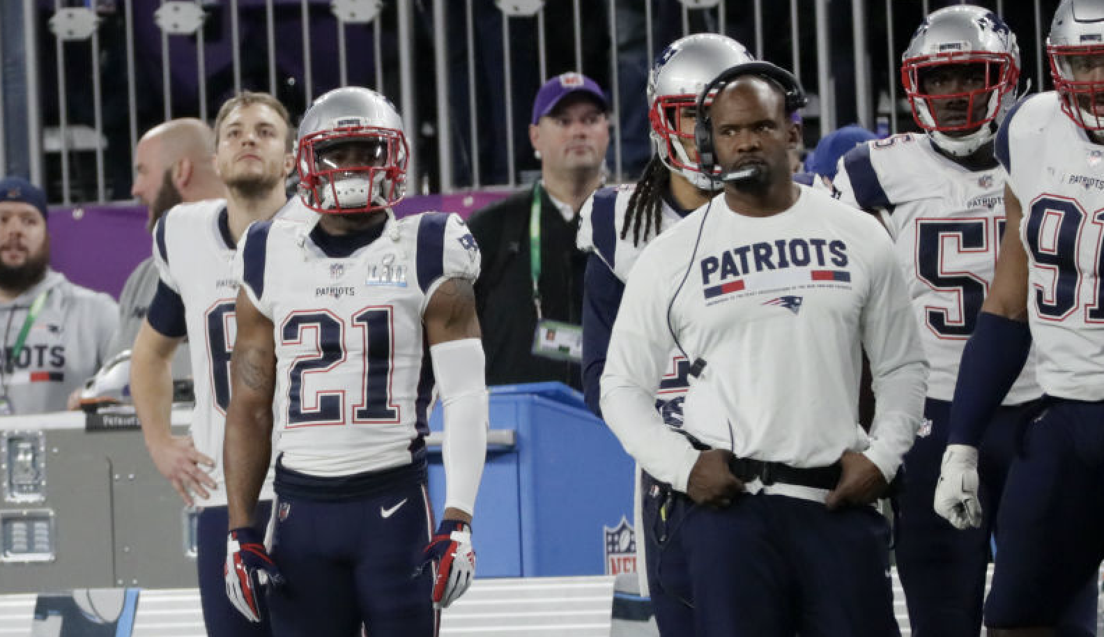 MINNEAPOLIS, MN - FEBRUARY 4: New England Patriots Malcolm Butler stands on sideline during 4th quarter of Super Bowl LII. The New England Patriots play the Philadelphia Eagles in Super Bowl LII at US Bank Stadium in Minneapolis on Feb. 4, 2018. (Photo by Barry Chin/The Boston Globe via Getty Images)