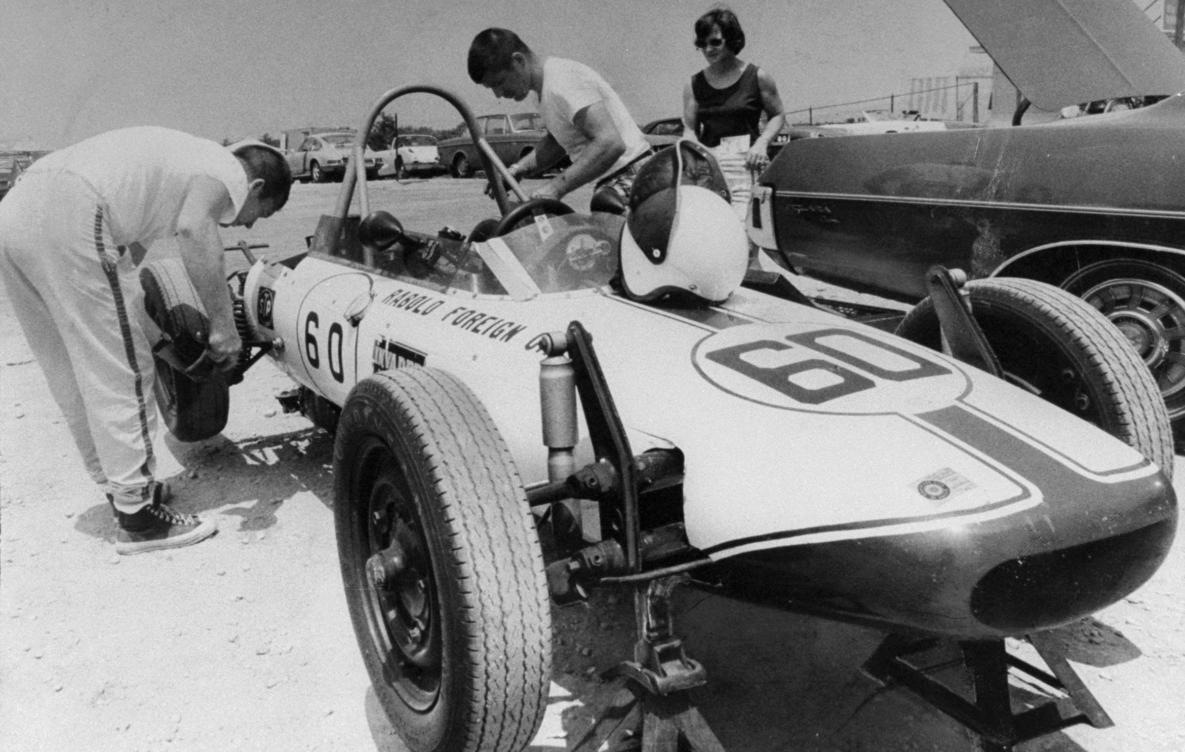 Jack Rabod and John Snoke get car ready for a race at Bridgehampton Race Track. The track grounds now play host to a lavish car show.  (Photo by John Roca/NY Daily News Archive via Getty Images)