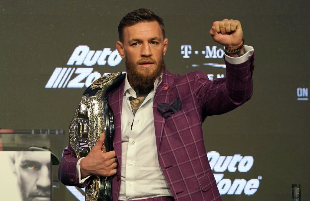 Two-division UFC champion Conor McGregor of Ireland arrives for a press conference at Radio City Music Hall in New York September 20, 2018 to announce his mixed martial arts match against UFC lightweight champion Khabib Nurmagomedov of Russia. (Photo credit should read TIMOTHY A. CLARY/AFP/Getty Images)