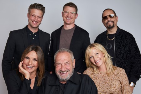 Mariska Hargitay, Peter Scanavino, Dick Wolf, Kelli Giddish, Ice-T, and Philip Winchester of NBC's Law & Order: SVU pose for a portrait during the 2018 Tribeca TV Festival on September 20, 2018 in New York City. The mercurial show is entering its 20th season. (Photo by Matt Doyle/Getty Images)