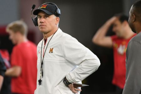 Maryland head coach DJ Durkin looks on during spring football practice. (Photo by Jonathan Newton/The Washington Post via Getty Images)