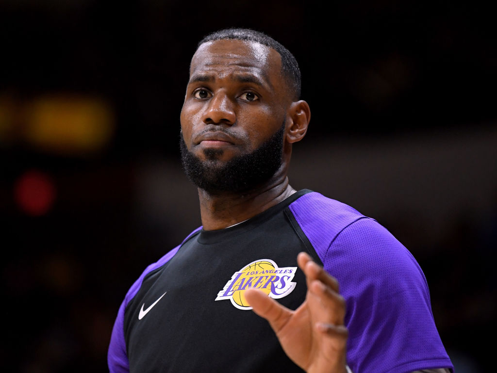 SAN DIEGO, CA - SEPTEMBER 30:  LeBron James #23 of the Los Angeles Lakers waits for the ball as he warms up before a preseason game against the Denver Nuggets at Valley View Casino Center on September 30, 2018 in San Diego, California.  (Photo by Harry How/Getty Images)