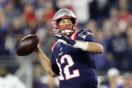 FOXBOROUGH, MA - OCTOBER 04:  Tom Brady #12 of the New England Patriots throws a 34-yard touchdown pass to Josh Gordon #10 (not pictured) for his 500th career touchdown pass against the Indianapolis Colts at Gillette Stadium on October 4, 2018 in Foxborough, Massachusetts.  (Photo by Maddie Meyer/Getty Images)