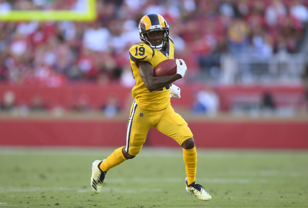 SANTA CLARA, CA - OCTOBER 21:  JoJo Natson #19 of the Los Angeles Rams returns a punt against the San Francisco 49ers durig the fourth quarter of an NFL football game at Levi's Stadium on October 21, 2018 in Santa Clara, California.  (Photo by Thearon W. Henderson/Getty Images)