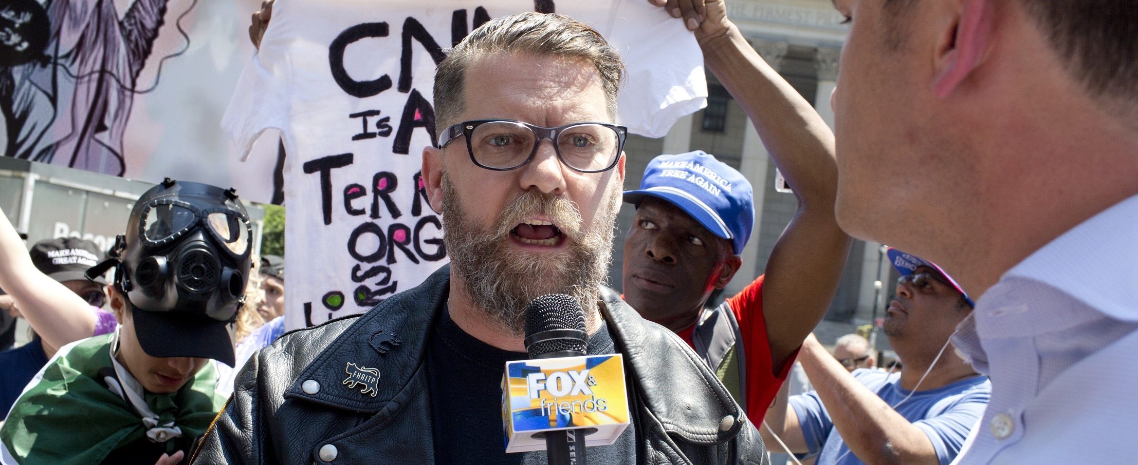 The alt-right leader and former co-founder of Vice Magazine Gavin McInnes attends an Act for America rally to protest sharia law on June 10, 2017 in Foley Square in New York City. (Andrew Lichtenstein/ Corbis via Getty Images)