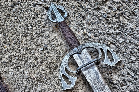 Close-Up Of Sword On Wall. An eight-year-old in Sweden recently discovered a 1,500-year-old sword at the bottom of a lake. (Photo by Alexandar Kling/EyeEm/Getty Images)