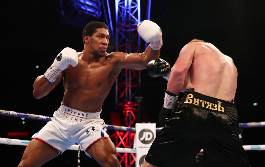 Anthony Joshua (left) and Alexander Povetkin at Wembley Stadium, London (Photo by Nick Potts/PA Images via Getty Images)