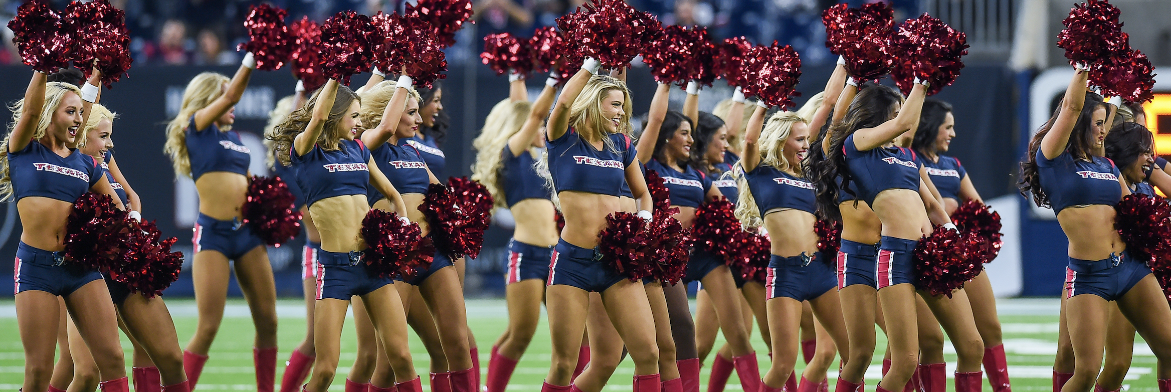 HOUSTON, TX - OCTOBER 25: Houston Texans cheerleaders perform before the football game between the Miami Dolphins and Houston Texans on October 25, 2018 at NRG Stadium in Houston, Texas. The Texans defeated Miami 42-23. (Photo by Daniel Dunn/Icon Sportswire via Getty Images)