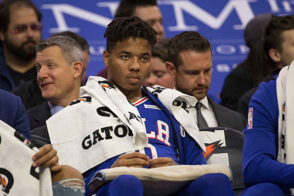 PHILADELPHIA, PA - NOVEMBER 19: Markelle Fultz #20 of the Philadelphia 76ers watches the game from the bench in the second quarter against the Phoenix Suns at the Wells Fargo Center on November 19, 2018 in Philadelphia, Pennsylvania. (Photo by Mitchell Leff/Getty Images)