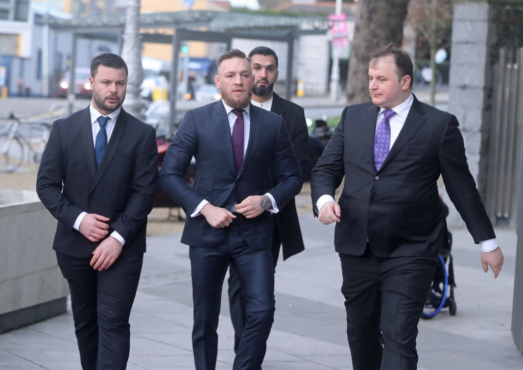 Conor McGregor (centre) arrives at Dublin District Court where he is charged with motoring offences. (Photo by Niall Carson/PA Images via Getty Images)