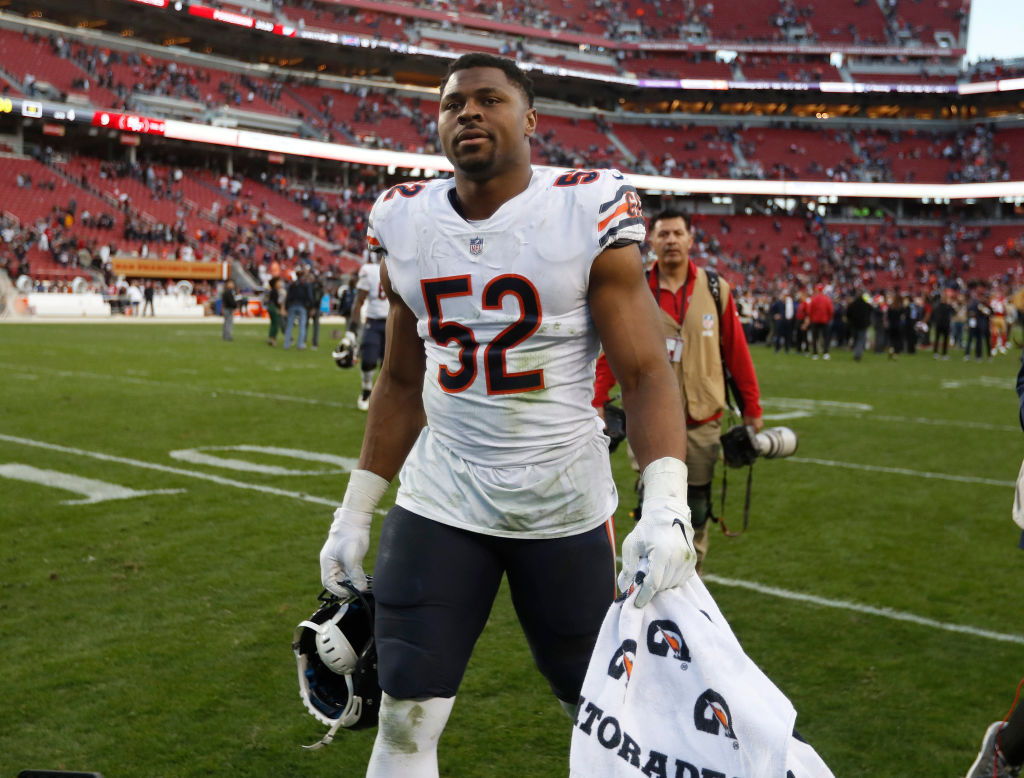 SANTA CLARA, CA - DECEMBER 23: Chicago Bears' Khalil Mack (52) leaves the field after the Chicago Bears 14-9 win over the San Francisco 49ers at Levi's Stadium in Santa Clara, Calif., on Sunday, Dec. 23, 2018.  (Photo by Nhat V. Meyer/Digital First Media/The Mercury News via Getty Images)
