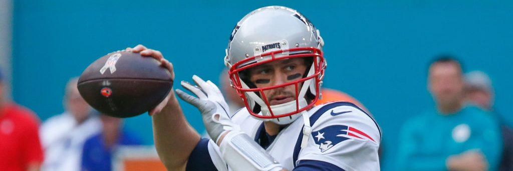 MIAMI GARDENS, FL - DECEMBER 9: Brian Hoyer #2 of the New England Patriots throws the ball prior to an NFL game against the Miami Dolphins on December 9, 2018 at Hard Rock Stadium in Miami Gardens, Florida. The Dolphins defeated the Patriots 34-33. (Photo by Joel Auerbach/Getty Images)