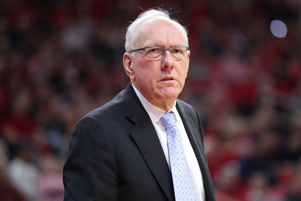 RALEIGH, NC - FEBRUARY 13:Syracuse Orange head coach Jim Boeheim  during the 1st half of the NC State Wolfpack game versus the Syracuse Orange on February 13th, 2019, at PNC Arena in Raleigh, NC. (Photo by Jaylynn Nash/Icon Sportswire via Getty Images)