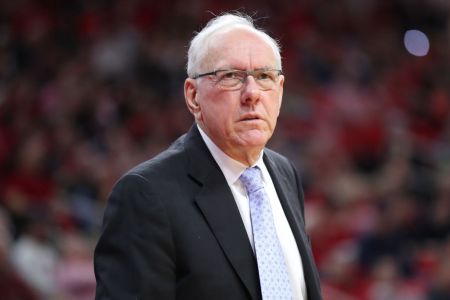RALEIGH, NC - FEBRUARY 13:Syracuse Orange head coach Jim Boeheim  during the 1st half of the NC State Wolfpack game versus the Syracuse Orange on February 13th, 2019, at PNC Arena in Raleigh, NC. (Photo by Jaylynn Nash/Icon Sportswire via Getty Images)