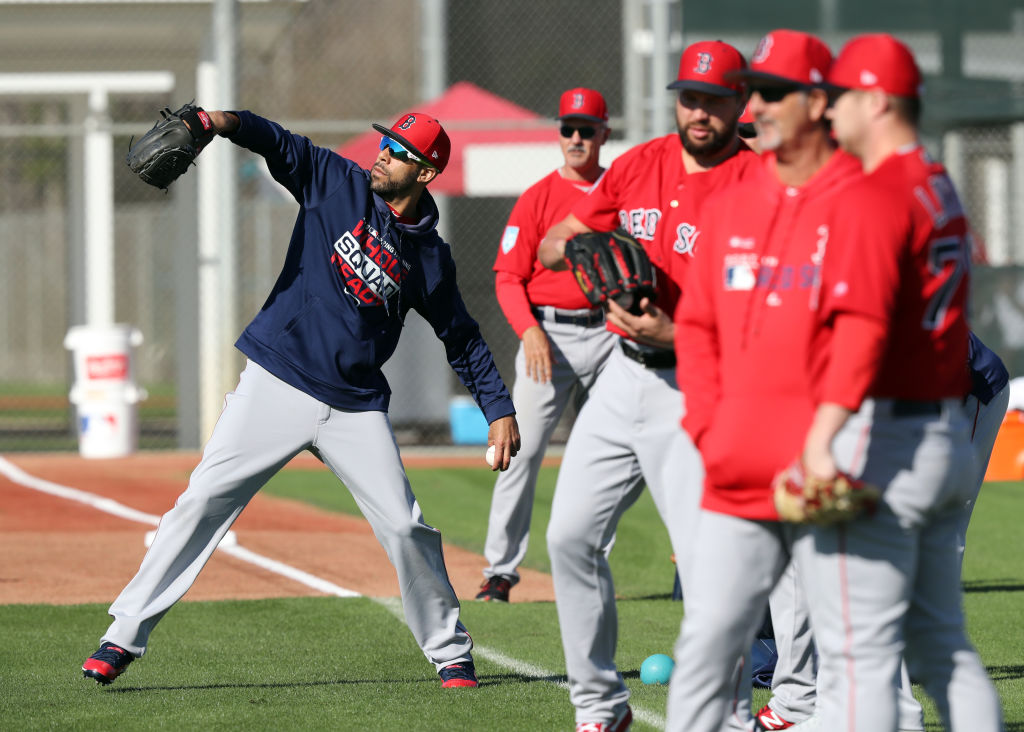 FORT MYERS, FL - FEBRUARY 14: Boston Red Sox pitcher David Price throws a baseball during a spring training workout in Fort Myers, Florida on February 14, 2019. (Staff Photo By Christopher Evans/MediaNews Group/Boston Herald via Getty Images)