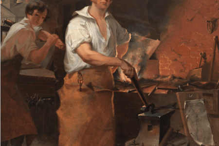 "Pat Lyon at the Forge," an 1829 portrait by John Neagle. Lyon was falsely accused of perpetrating the first bank robbery in the United States in 1798. (Photo credit: Pennsylvania Academy of the Fine Arts)