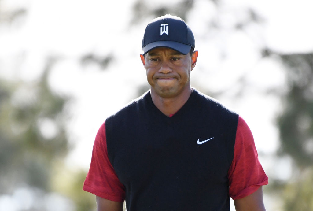 Tiger Woods after missing a putt. Harry How/Getty for The Match)