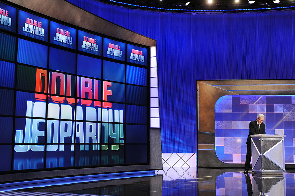 Alex Trebek rehearses his lines on the "Jeopardy" set in 2010. (Amanda Edwards/Getty)