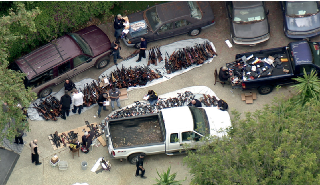 A huge collection of weapons were seized from an LA home Wednesday