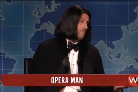 Adam Sandler reprised his Opera Man character in his return to NBC's "SNL" as guest host. (Screenshot: NBC)