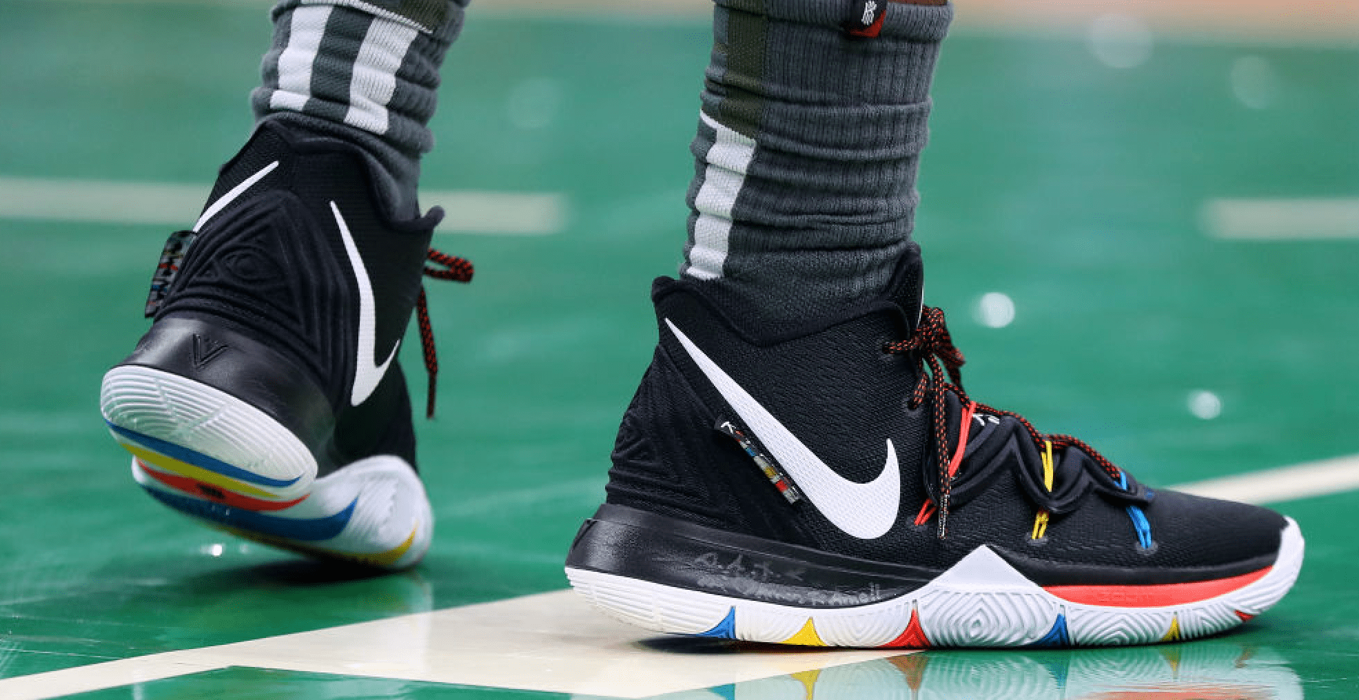 Kyrie Irving's "Friends" shoes. (Maddie Meyer/Getty)