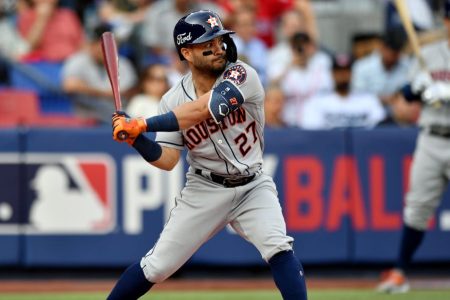 Jose Altuve of the Houston Astros on May 4, 2019. (Roberto Maya/MLB Photos via Getty)