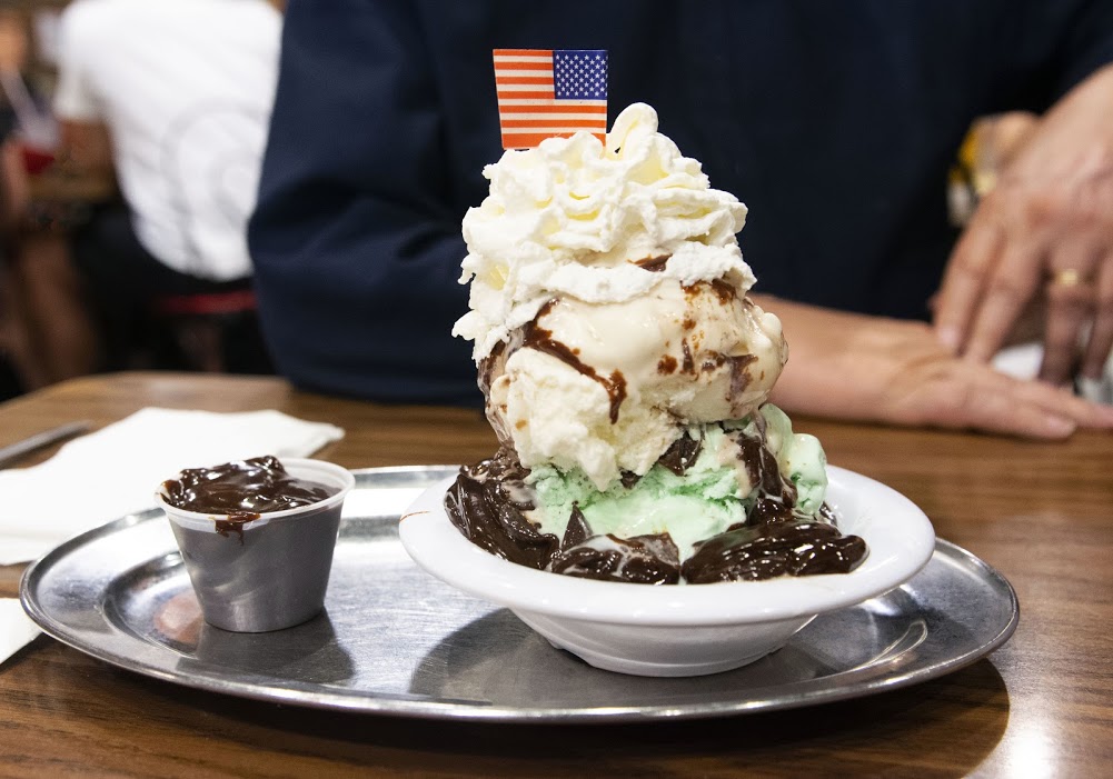 An ice cream sundae at Jaxson’s Ice Cream Parlor