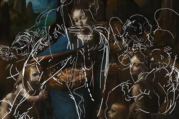 London's National Gallery has uncovered hidden sketches, traced above, beneath Leonardo da Vinci's "The Virgin of the Rocks"