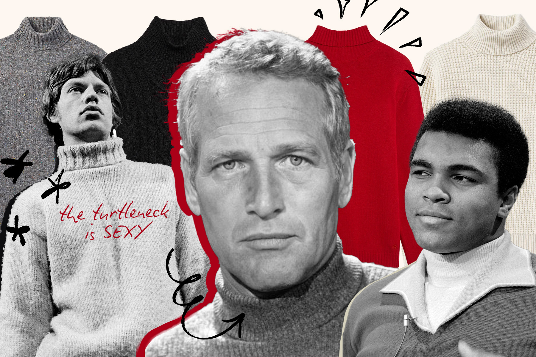 Male celebrities wearing turtlenecks.