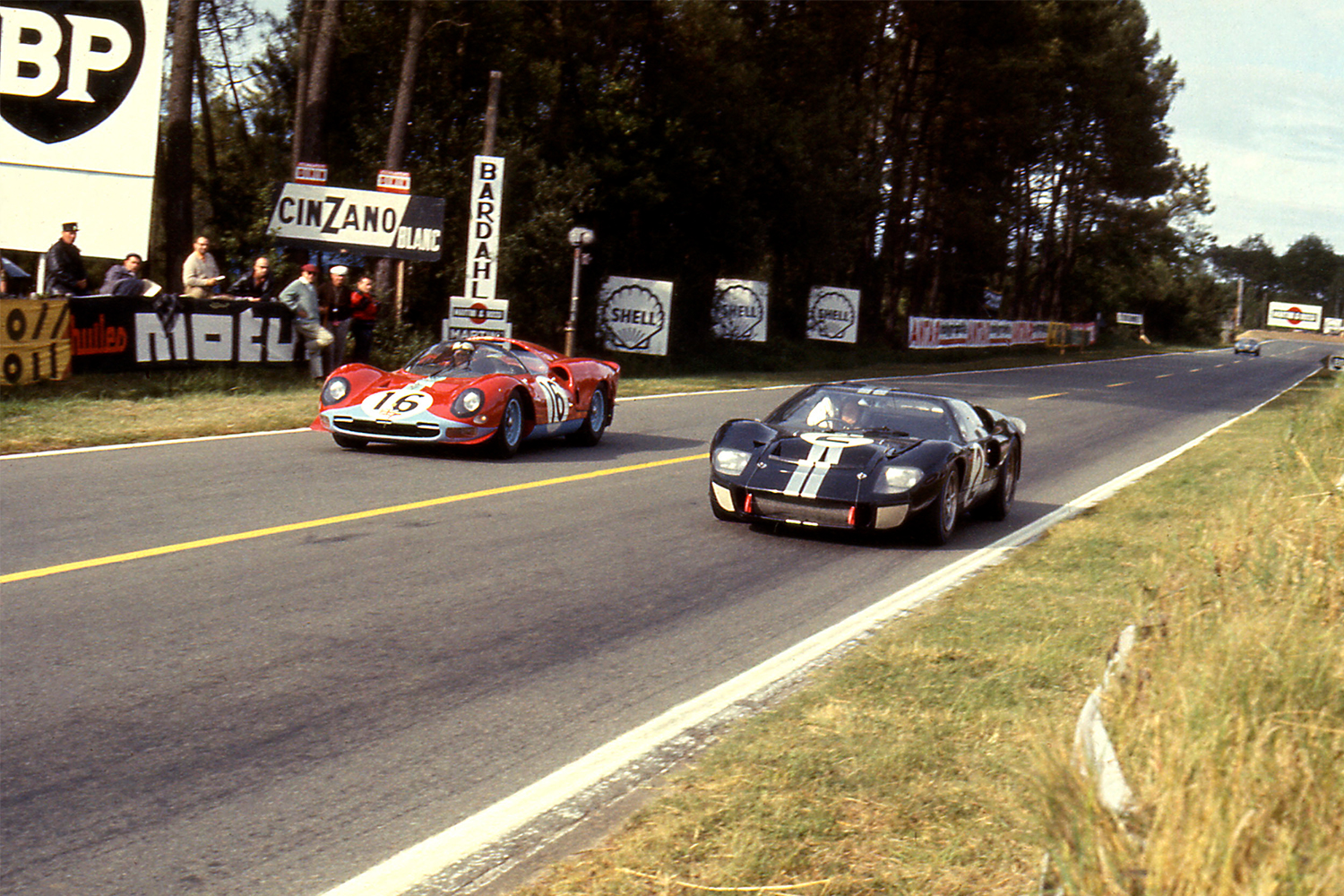 <strong>Ferrari 365 P2 </strong><br><strong>Car numbers:</strong> 16, 17, 18 and 19<br>These four 4.4L V12 Ferraris were neither entered by the Italian marque nor driven by Italian drivers. Instead, teams from the U.S., U.K., Switzerland and Belgium entered them — to no avail. None finished. 