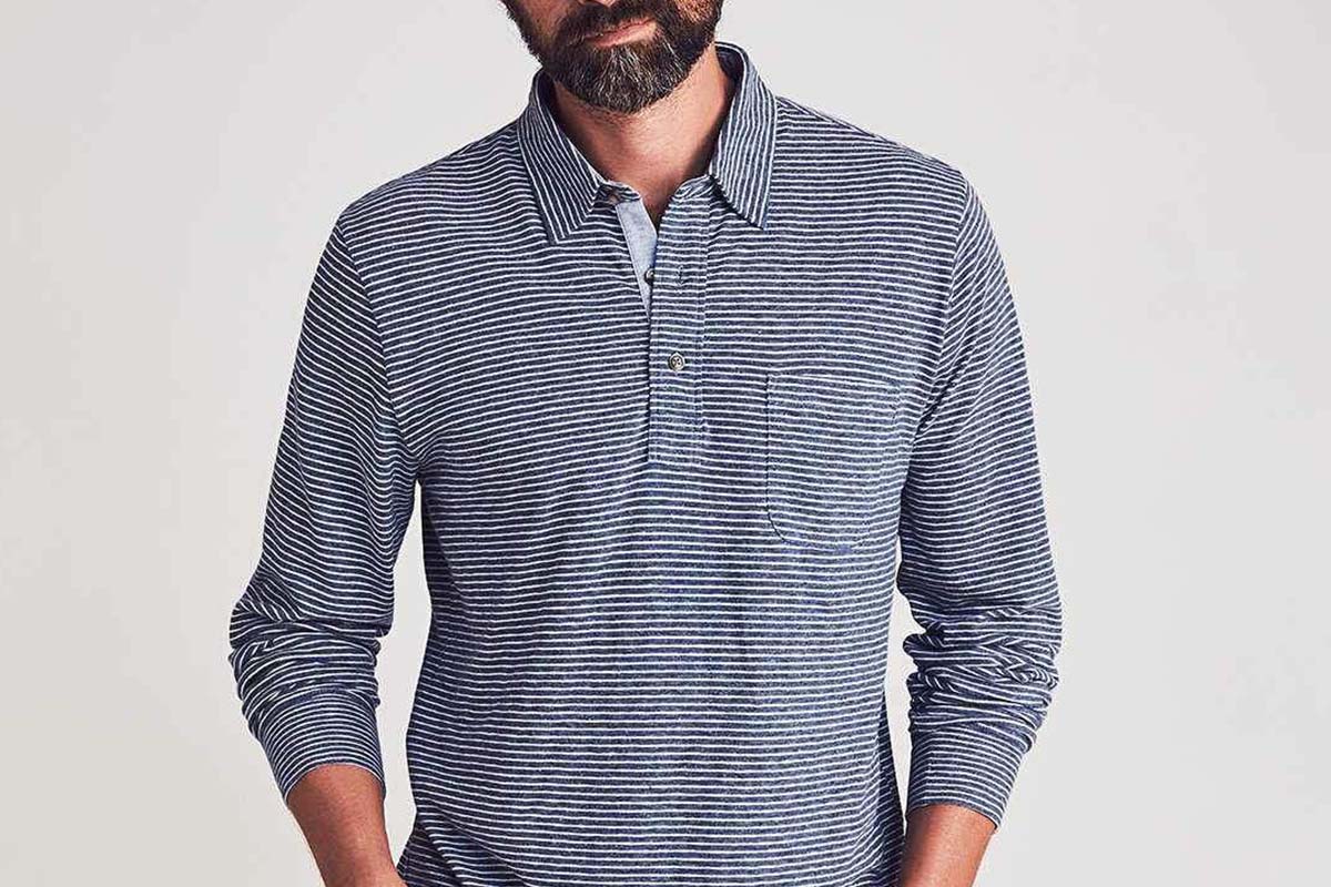Long-Sleeve Luxe Striped Heather Polo