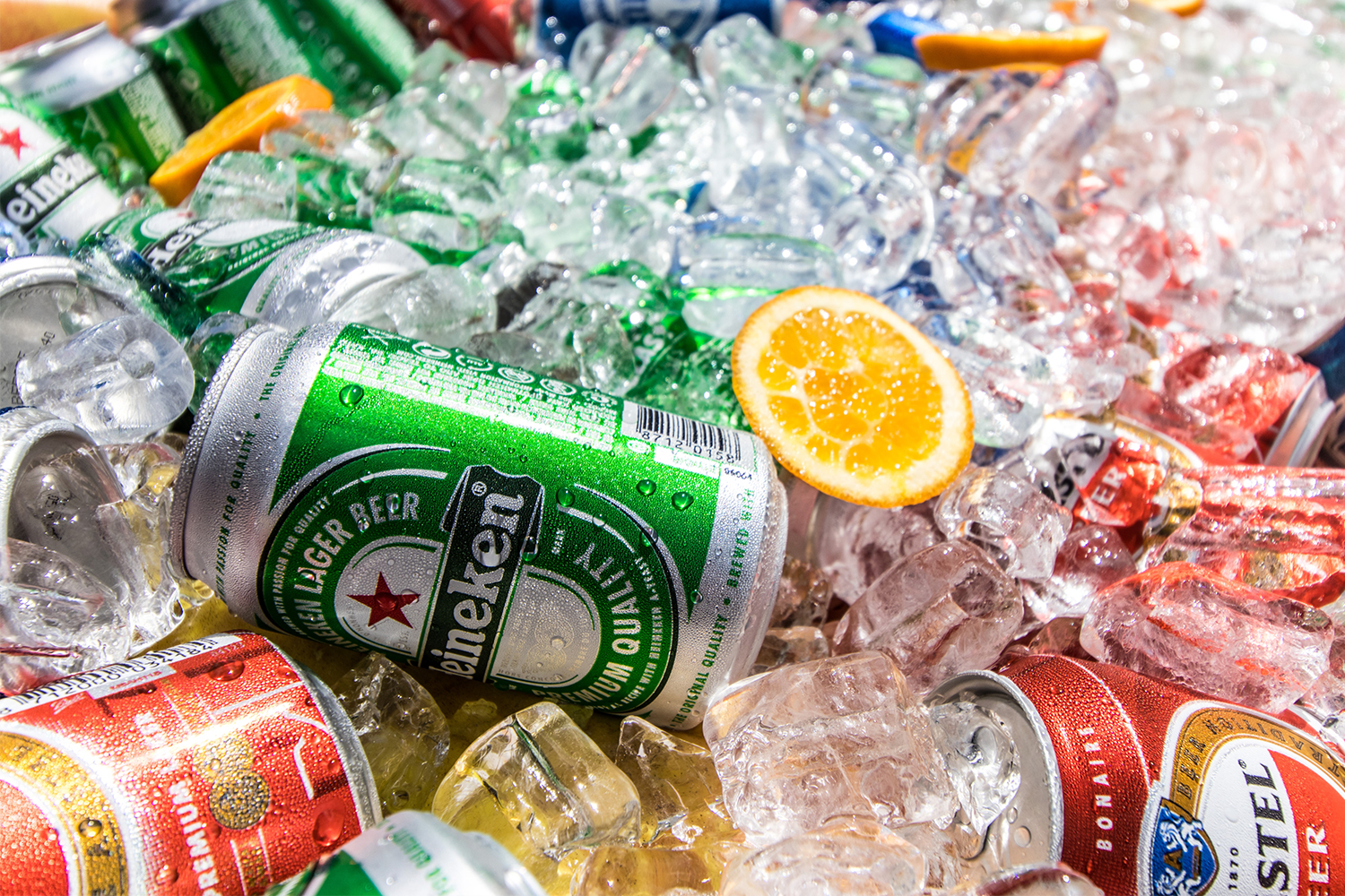Beer cans on ice