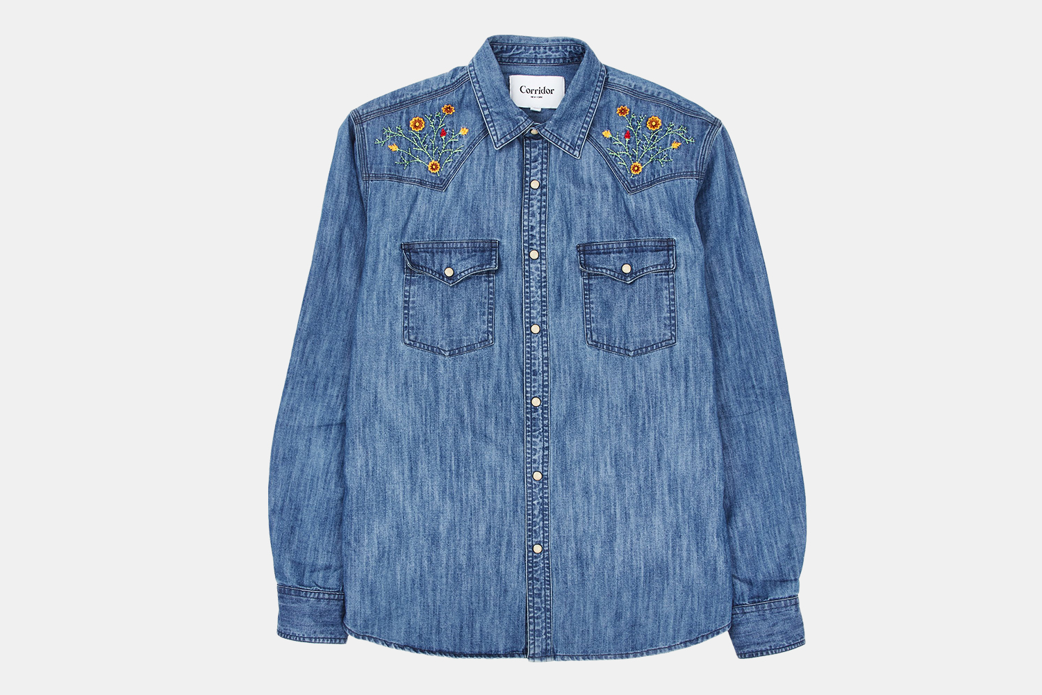 Corridor Men's Denim Western Floral Shirt