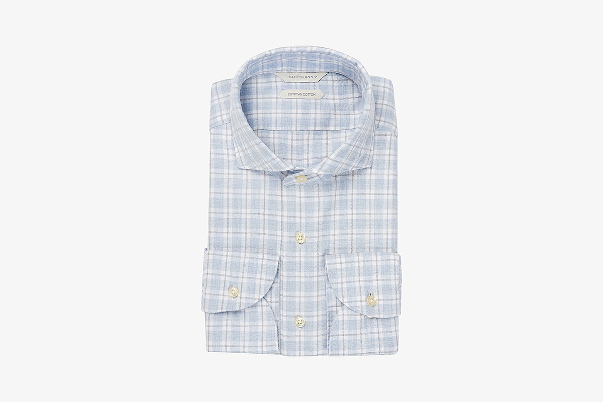 Light Blue Check Flannel Shirt
